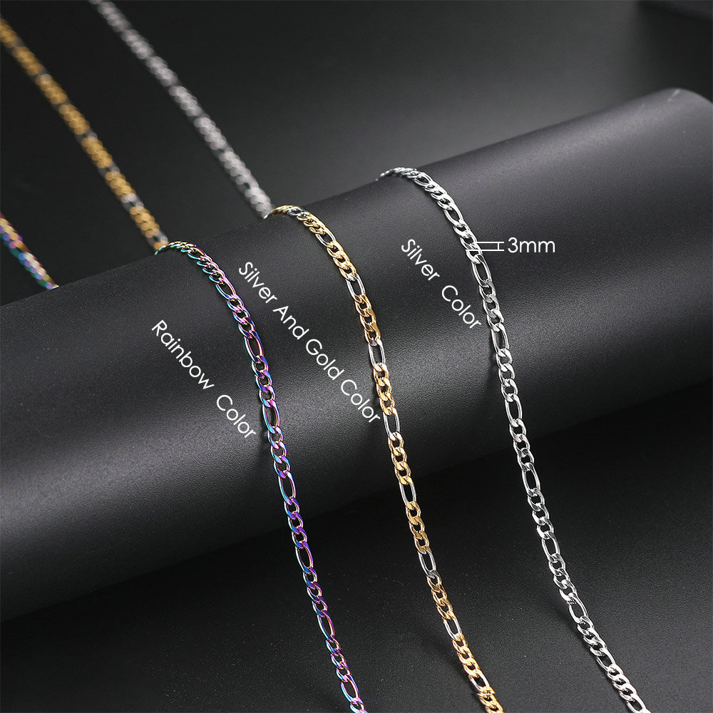 Rapper's Hip Hop 3MM Figaro Chain Necklaces For Men Women Simple Stainless Steel Chains Choker Minimalist Necklace Jewelry C025
