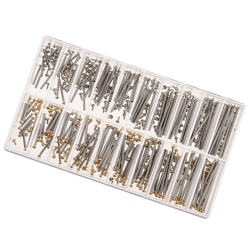 1 låda klockreparationsverktyg uppsättning klockarmband skruvar sortiment rör friktionsstift låsband remmar armband nitar ändar 10mm-28mm: Default Title