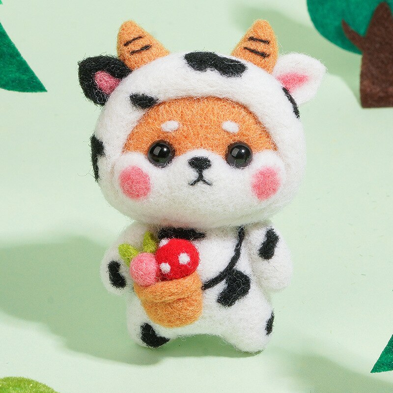 Poupée Animal en feutre de laine, jouet cochon Rat lapin serpent tigre Shiba Inu Dragon singe, Kit de feutrage à l&#39;aiguille en laine, bricolage Non fini: No.9