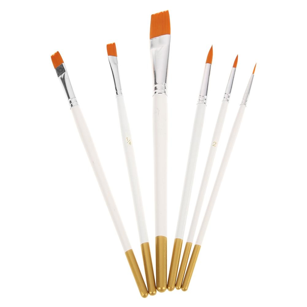 Art Model Paint Nylon Hair Acrylic Oil Watercolour Drawing Art Supplies Brown 6 Pcs Painting Craft Artist Paint Brushes Set