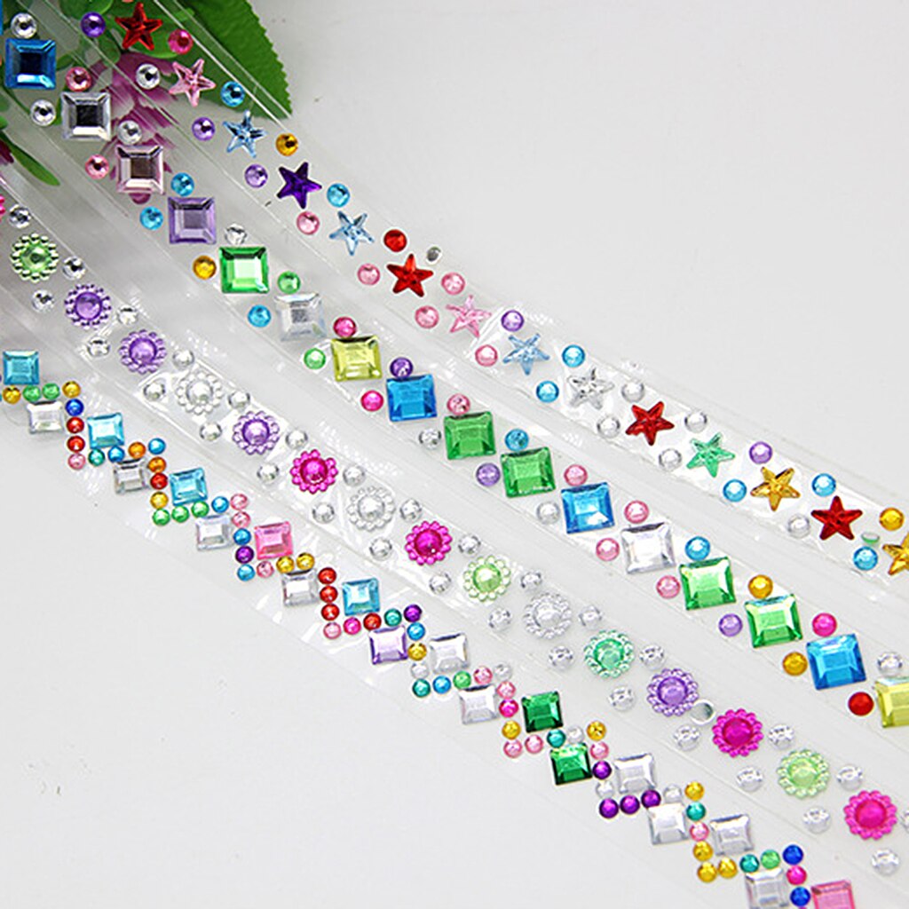 2 Roll Multi Shapes and Colors Rhinestones Stickers Tape Mobile Phone PC Car Art DIY Bling Self Adhesive Scrapbooking Stickers
