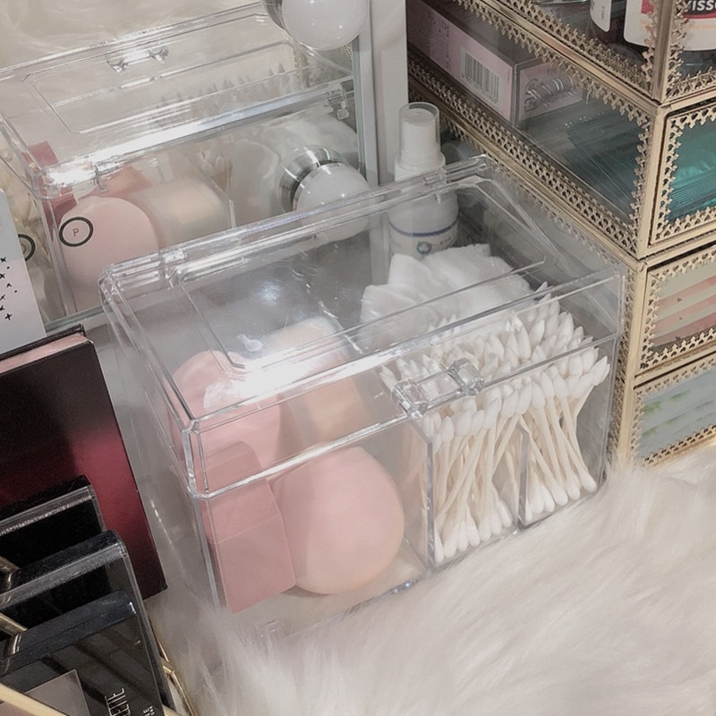 Odporna na kurz akrylowe płatki kosmetyczne organizator pudełko na przybory robić makijażu dla wacików/piękny mikser uchwyt z pokrywa 4 kraty dachowe robić zatrzymywania pojemnik na kosmetyki