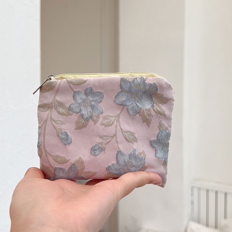 Ins Small Coin Purse Pouch Mini Wallet Printed Lipstick Key Women Sanitary Napkin Storage Bag Fabric Zipper Makeup Organizer