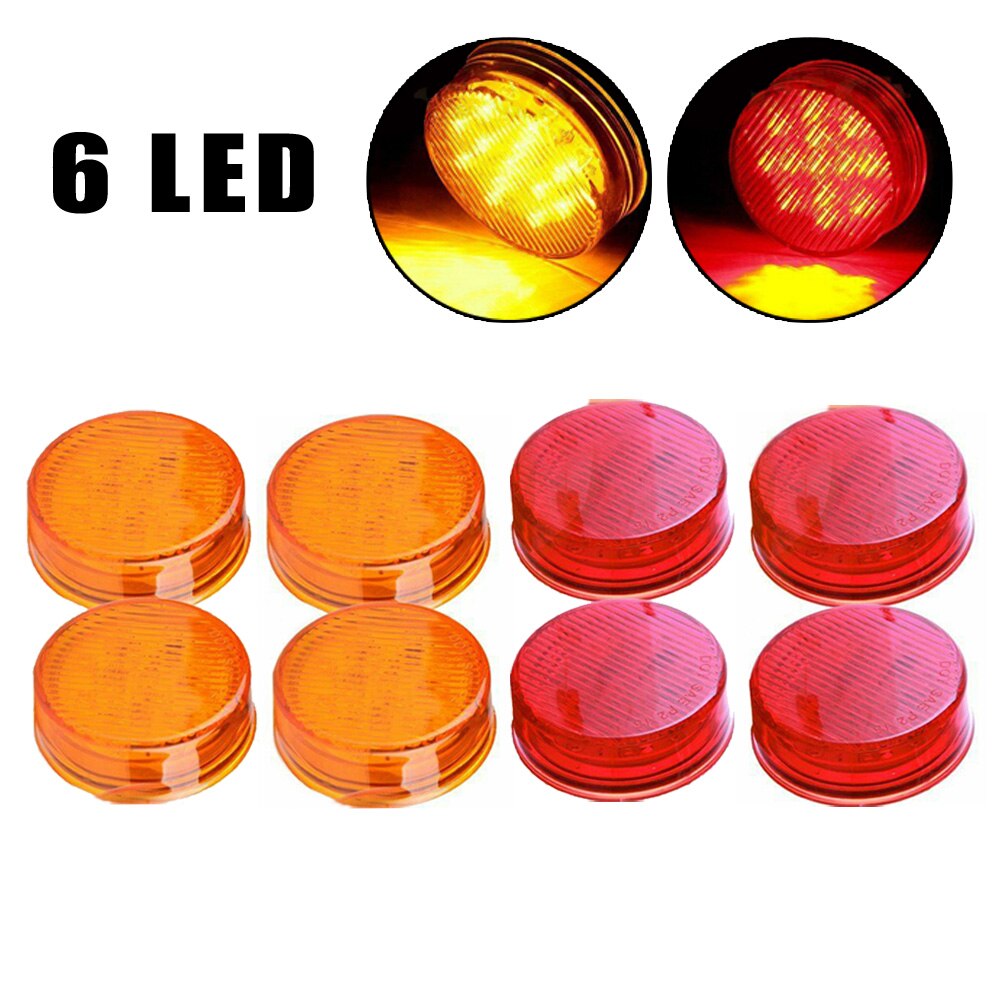8pcs/Set Brand And Red+Amber 2-Inch Round 6LED Side Marker Light Trailer Lamp Universal
