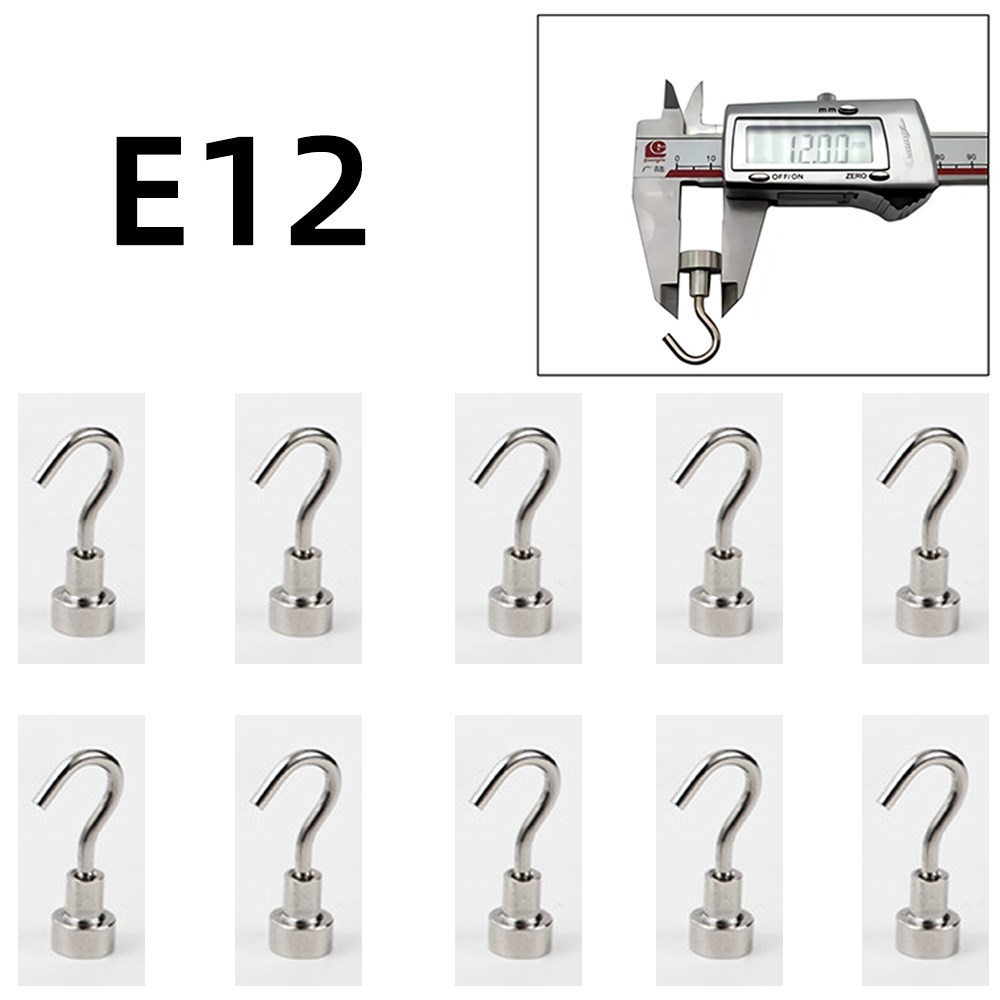 Powerful Neodymium Magnet Hook Key Holder Magnetic Hooks Coat Wall Hanging Hanger Magnetic Base Home Storage Organization: E12 X 10