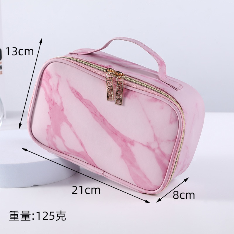 FUDEAM – sac à main de rangement multifonction pour femmes, sac à cosmétiques, motif marbre PU rose, trousse de maquillage imperméable: Pink-C