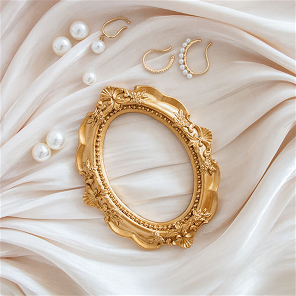Marco de fotos pequeño Retro dorado, accesorios para fotos, adornos de marco, joyería Vintage, cosméticos para uñas, decoración de sesión