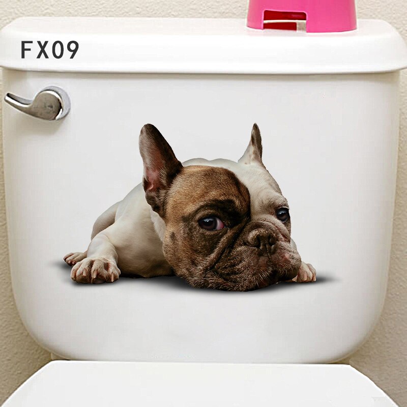 DIY 3D Cute Cat Dog Animal Toilet Stickers Waterproof Removable Car Animal Wall Poster Home Bathroom Decor Toilet Sticker: 09