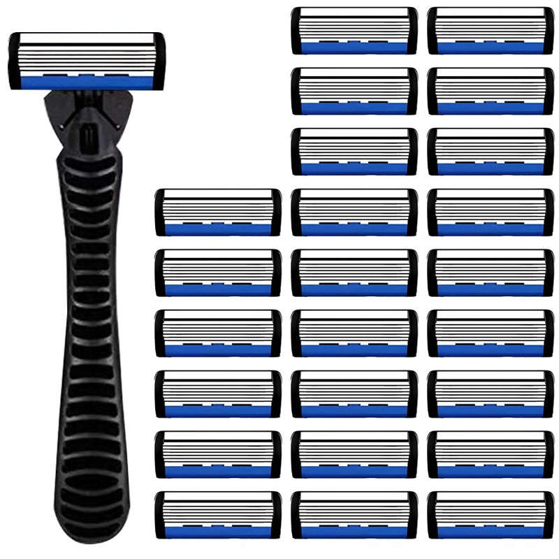 Handmatig scheermes voor mannen, zeslaags mes, roestvrijstalen mesjes, geen huidbeschadiging, ouderwetse mesjes, scheerkoppen: Zwart