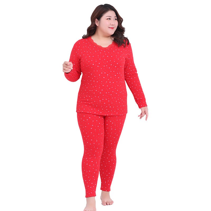 Termounderkläder #39 damer dam vinterset plus size toppar och byxor tvådelade hemmadräkter varma långkalsonger damformade set: Röd / 4xl runt 85kg