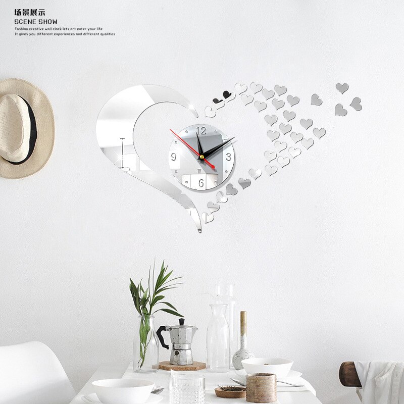 Mirror Lovely Hearts Wall Clock Decal DIY Art Mirr... Grandado