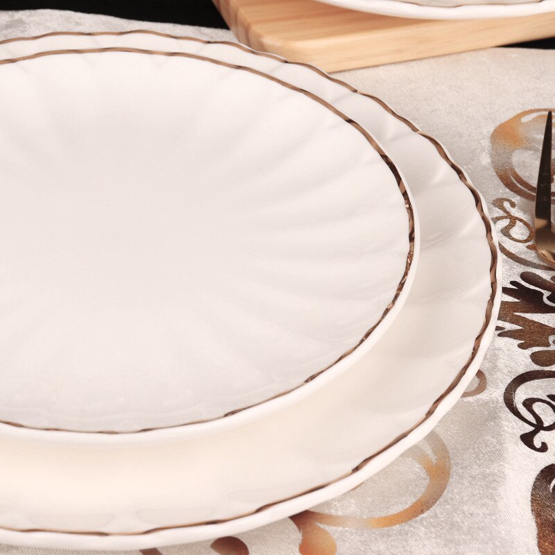 8/10 Inch Gold Edge White Ceramic Dessert Plate Dinnerware Dish Round Tableware Porcelain Tray Luxury Dinner Set