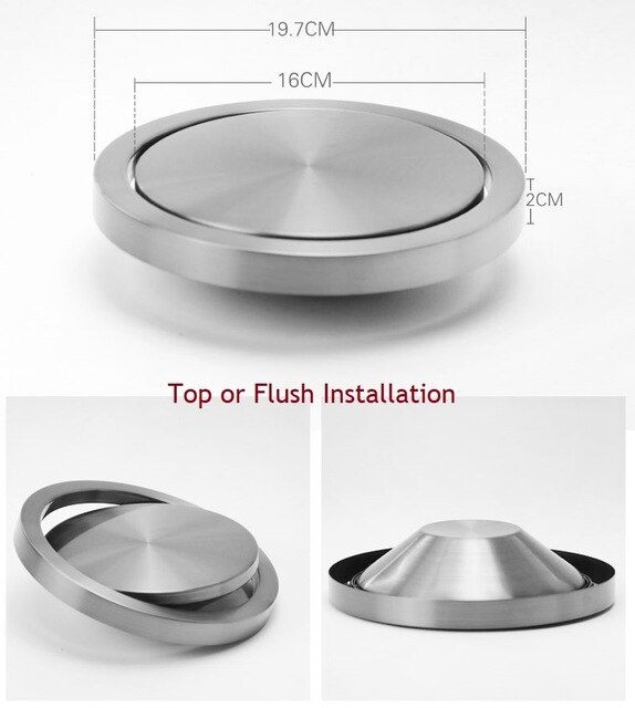 Tapa abatible empotrada de acero inoxidable con equilibrio incorporado, tapa abatible, cubo de basura, cubo de basura, tapa abatible para encimera de cocina, Cenicero: 20cm  brush top