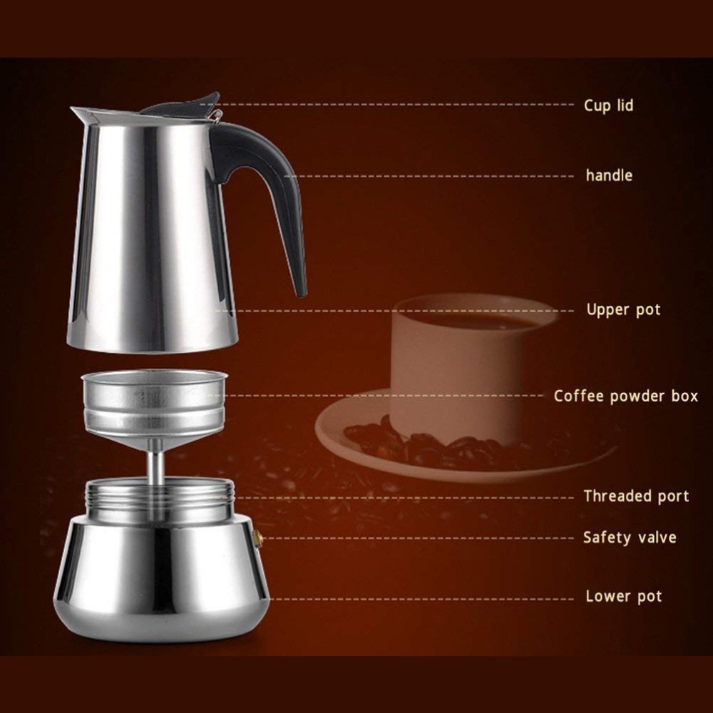 Cafeteria Espresso Coffee Maker Stove top Moka Coffee Pot Mocha maker coffee machine cappuccino latte 100/200/300/450ML Biolomix