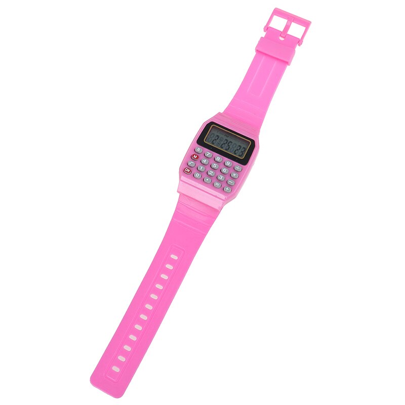 LED Calculator Watch Electronic Digital Chronograph Computer Kids Children Boys Girls Sport Rubber Wrist Watches: Rose Red