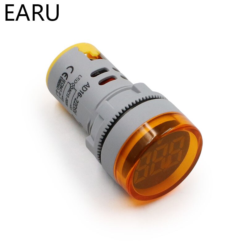 Diy mini digital voltmeter 22mm runde  ac 12-500v volt spændingstester meter monitor power led indikator pilot lampe lys display: Nyt gult voltmeter