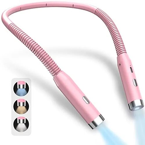 Hals-Leselampe, Buchlichter, Lesen Ich bin Bett, biegsam, langlebig, tragbar, über USB wiederaufladbar, Neuheit, flexibel LED-Buchbeleuchtung: Rosa