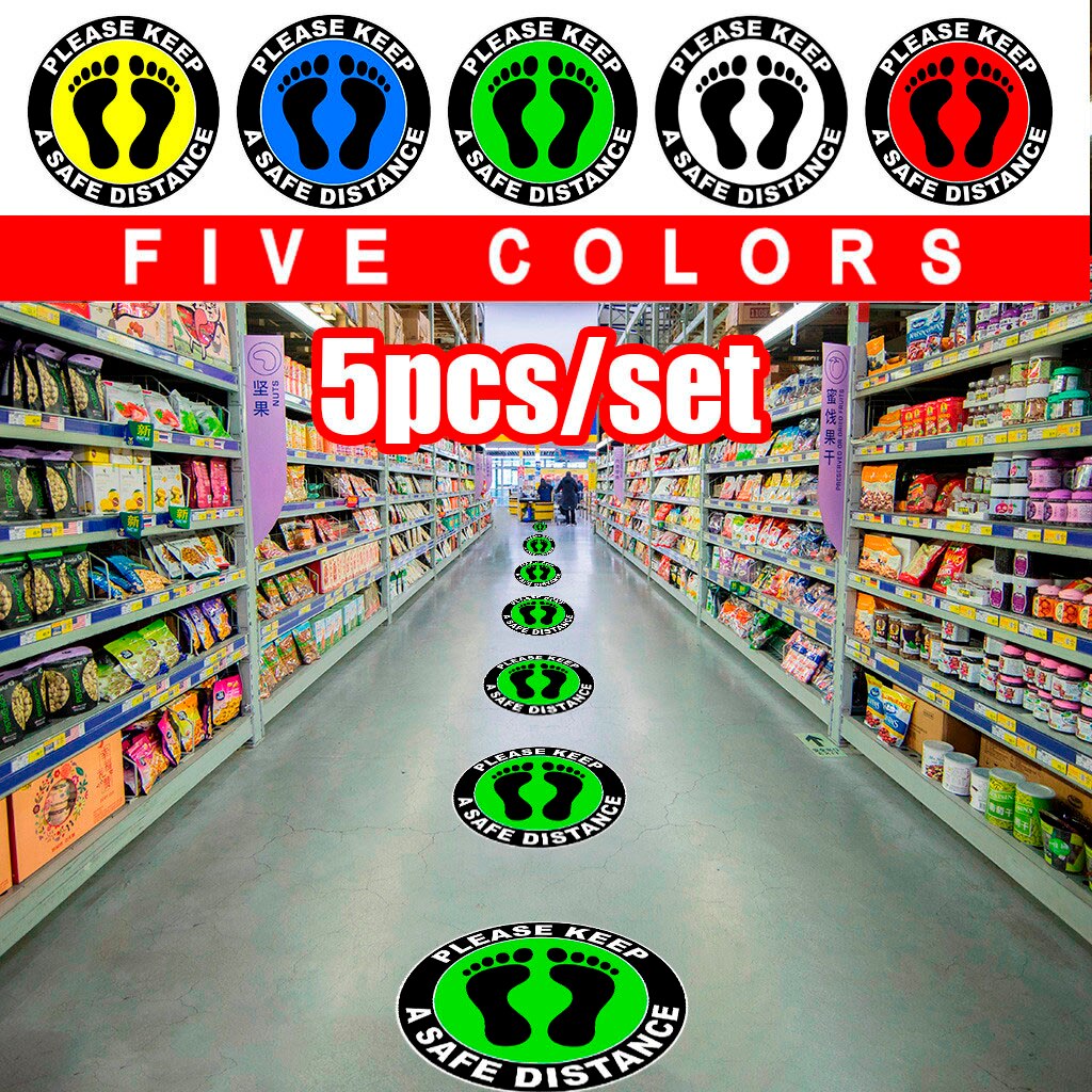 5PCS Ground Sign Please Keep Wait Here Stand Here Keep 6ft in Between Distance Marker Floor Isolated label 30CM Diameter Z0504