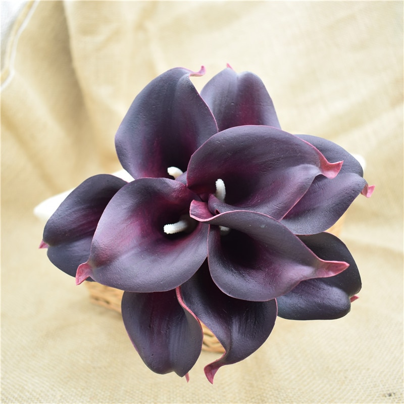 Oasis Teal Wedding Flowers Teal Blue Calla Lilies 10 stem Real Touch Calla Lily Bouquet Wedding Centerpieces artificial flowers: black burgundy