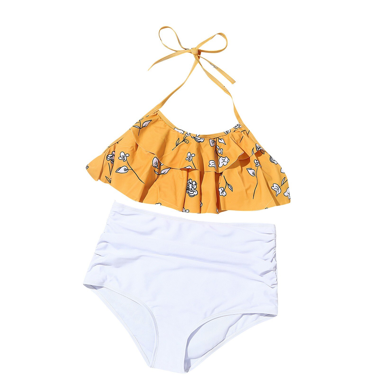 High Waist Ruffle Print Swimwear