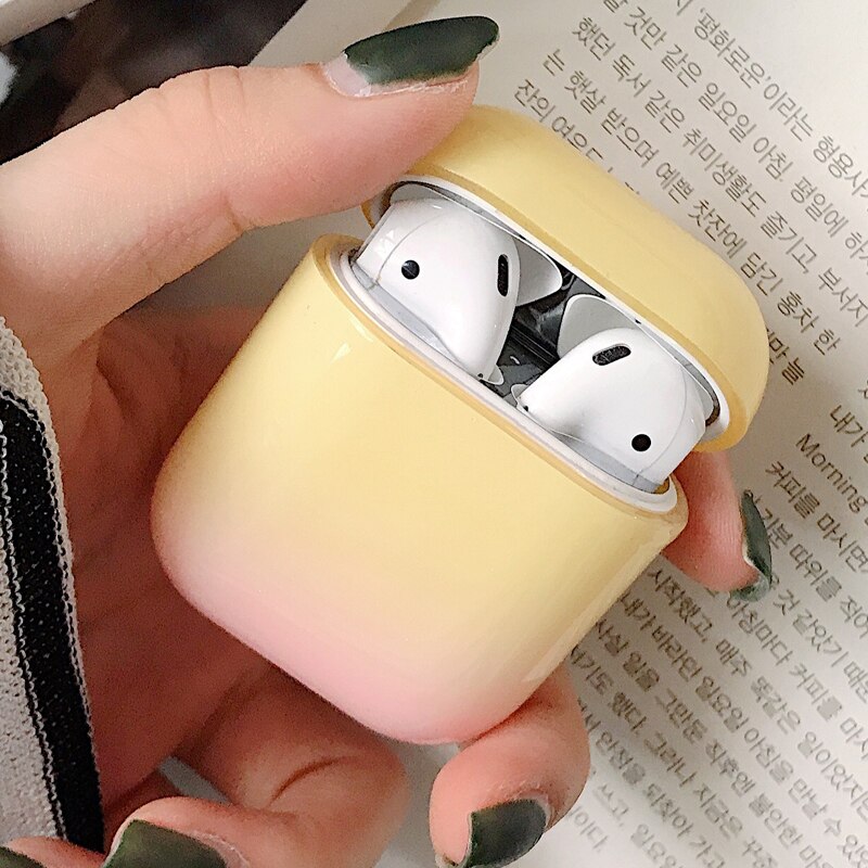 1/5PSC chiaro caso per caso sveglio di airpods Liscia gradiente della copertura per airpods 2 di tappo per orecchie Anti-perso rope copertura di caso di sport per airpods 2 caso: Set A Yellow-Pink