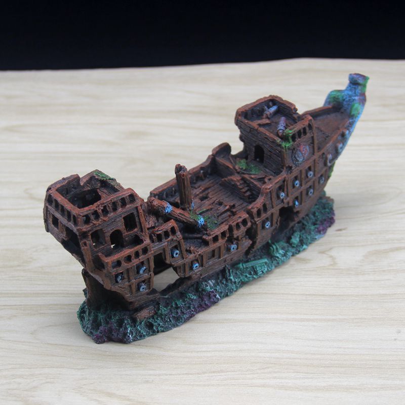 Aquarium Ship Decorations Fish Tank Ornaments Material Sunken Decorations, Eco-Friendly for Freshwater Saltwater Aquarium