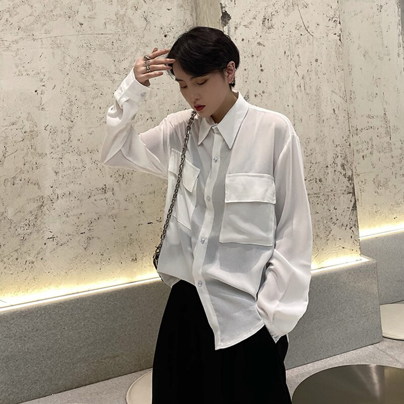 XITAO-Blusa holgada informal de manga larga para otoño, camisa blanca sencilla para mujer, con bolsillos que combinan con todo, estilo coreano, ZP1843,