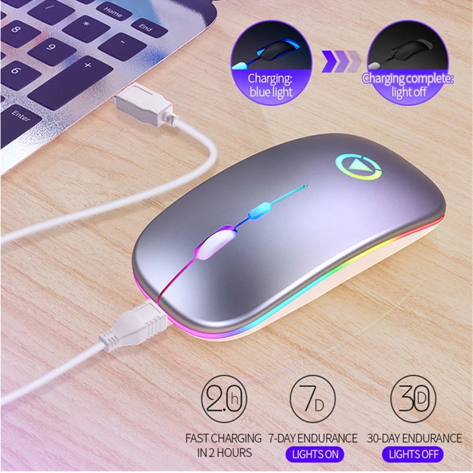 Wireless Mouse RGB Rechargeable Mouse Wireless Computer Mute Mouse LED Backlit Gaming Office Mouse Laptop Accessories