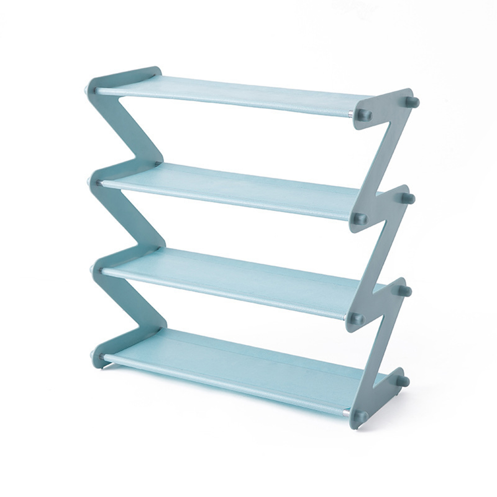 4 -Tier Stackable and Expandable Shoe Rack Z-shaped Footwear Organizer Shoe Shelf Storage Organizer Household PR: Blue