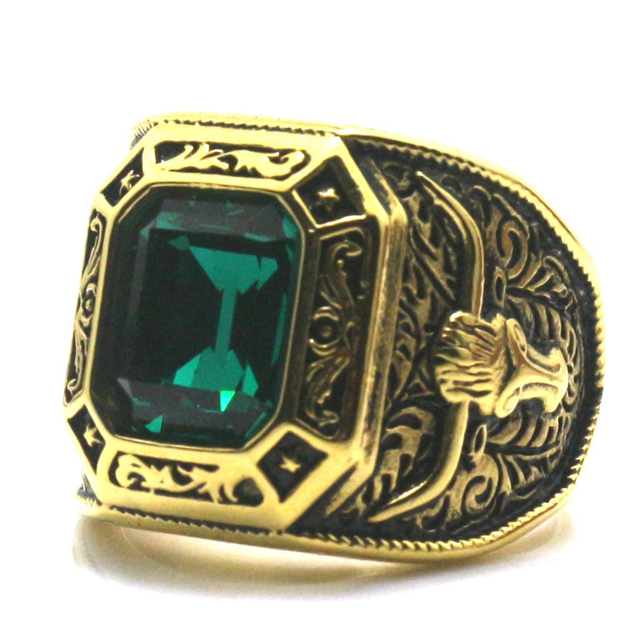 Mens Boys 316L Stainless Cool Golden West Cowboy Blue Green Stone Newest Ring