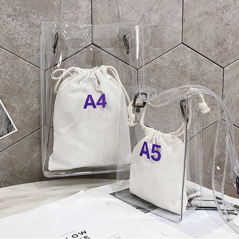 Local Stock Women Handbag 2 in 1 Transparent Package PVC Casual Girls Clear Tote Shoulder Bag Alligator Messenger Bag: White A5