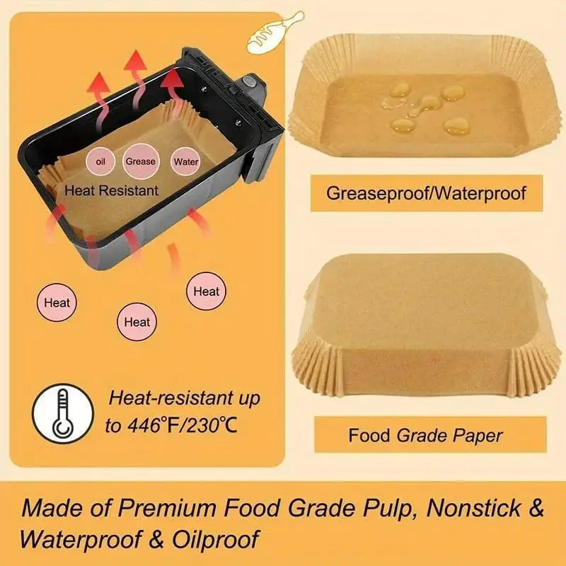 Plateau d'ustensiles de cuisson en papier jetable pour friteuse à Air, tapis antiadhésif, revêtement résistant à l'huile, tampon de Barbecue pour four de cuisine, 50/100 pièces