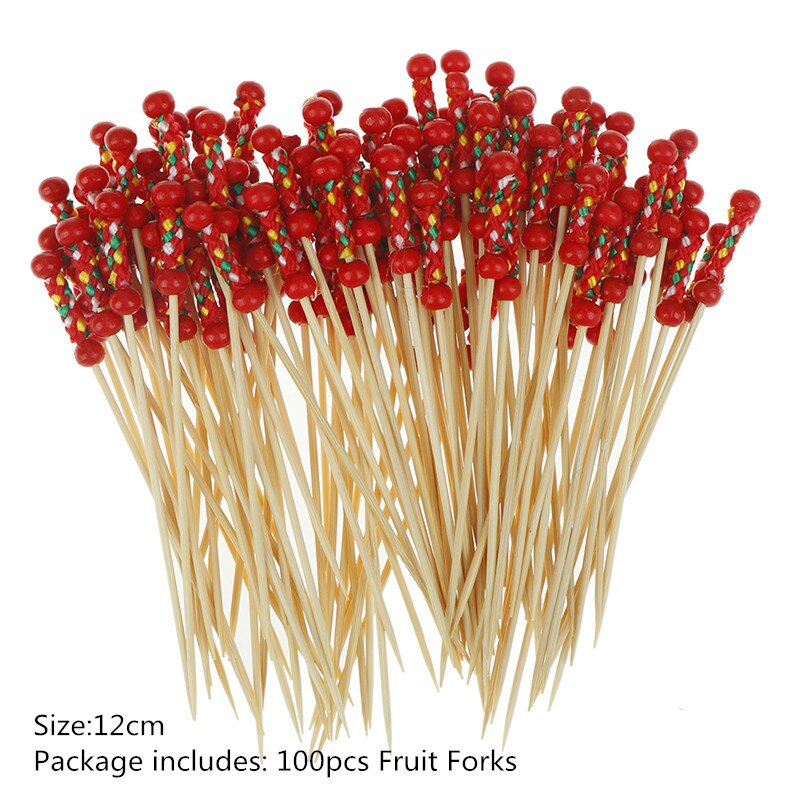 100pcs 9/12cm Bamboo Food Picks Buffet Cupcake Fruit Fork Party Cake Dessert Salad Vegetable Sticks Cocktail Toothpick Skewer: 6