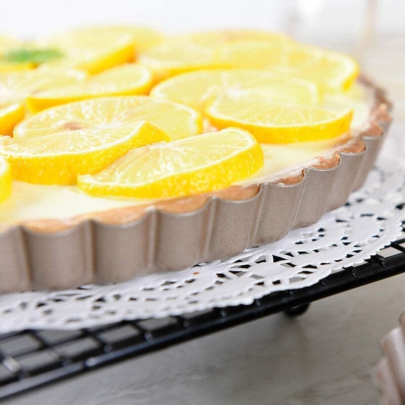 Plat à tarte, Mini-Quiche 4 pouces fond amovible en étain antiadhésif, pour cuisson au four en acier au carbone or moule à tarte.(4 paquets)