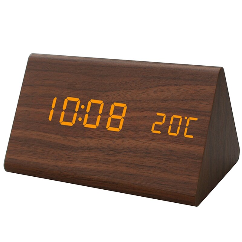 Digitale wekker met luchtvochtigheid en temperatuur, babykamerklok, stille, lichtgevende digitale houten wekker: Bruin