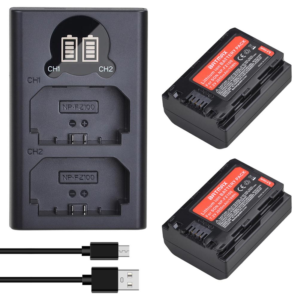 2Pcs 2650Mah NP-FZ100 Np FZ100 Batterij + Lcd Dual Usb Lader Voor Sony Alpha A7III A7R Iii A9 alpha 9 A7R3 A6600 Camera 'S: 2Pcs set