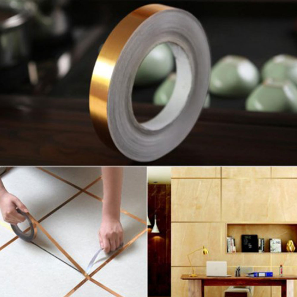 Goud, zilver Naad Lijn Tegel Zelfkleving Home Waterdichte Vloer Sticker Badkamer Decor Waterdichte 0.5Cm/1Cm