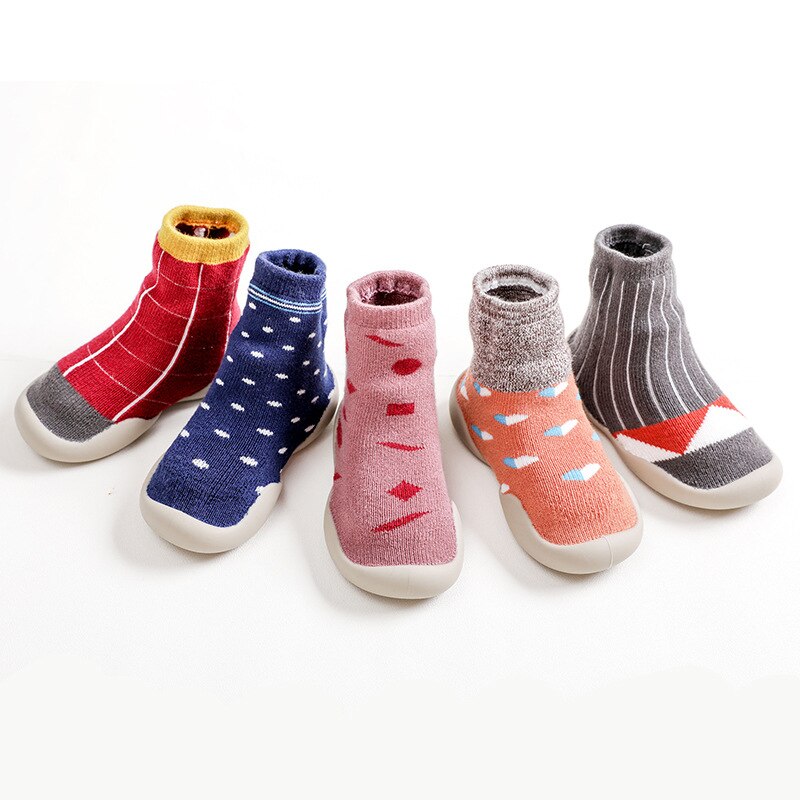 Unisex Toddler Socks Shoes Anti-slip Baby First Walker Shoes Boys Girls Kids Rubber Soft Floor Shoes Winter Warm Knit Booties
