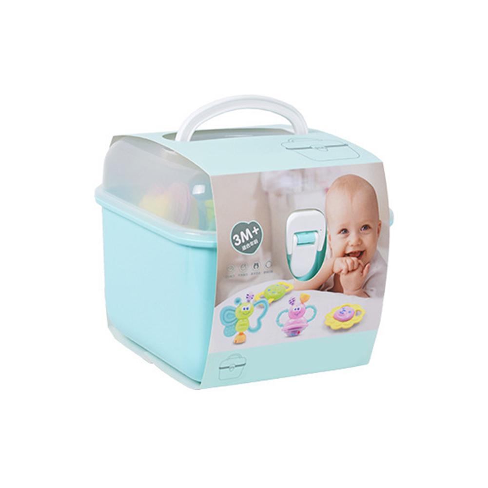 Baby rangle opbevaringsboks sæt nyfødt kindtand legetøj baby tidlig uddannelse puslespil bitring legetøj 0-3-6-12 måneder sikkert og ikke-giftigt: Blå