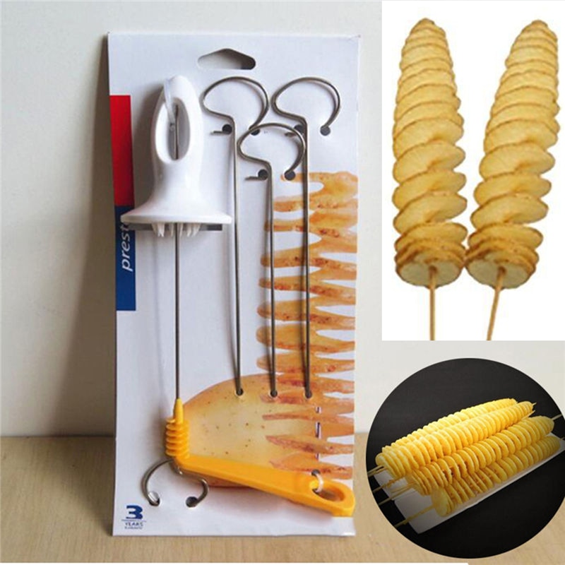 Aomily 4 stks/set Rvs Aardappel Twister Tornado Slicer Manual Cutter Spiraal Chips Keuken CookingPotato Tools Gadgets