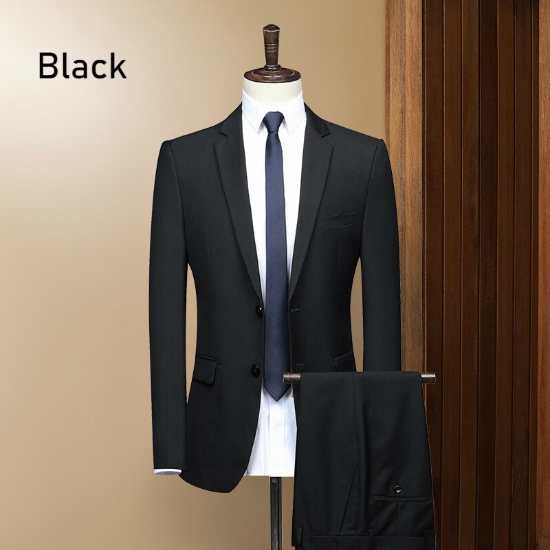 Traje chaqueta y pantalones traje 2 piezas conjunto de talla grande azul marino vestido traje de negocios para hombre traje Formal conjunto de dos piezas traje ajustado: Black / 165