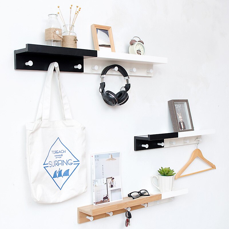 Estante de madera para pared, tablero de partición de hierro para dormitorio, estante de almacenamiento colgante montado en la pared, gancho para decoración del hogar, sala de estar