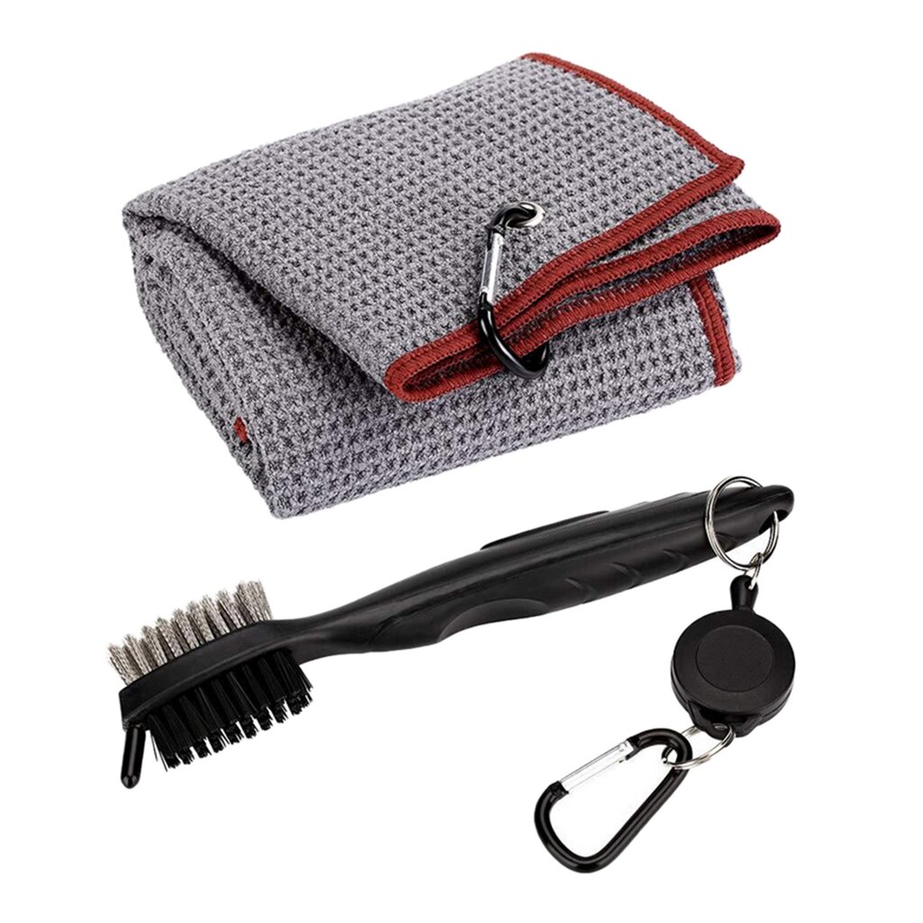 Portable Golf Club Cleaner Two-sided with Carabiner Golf Ball Cleaning Tool with Clip Gray: Gray