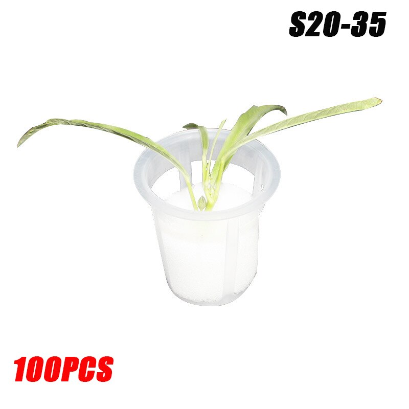 Vasos de red de plástico para jardín de 100 Uds., tazas de red de malla ranurada, juego de tazas para plantar, cestas anchas para hidroponia: S20 35