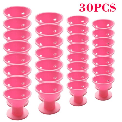 Rulos mágicos de goma blanda para el cuidado del cabello, rizador de pelo de silicona sin calor, sin pinza, accesorios de estilismo para el cabello DIY 10/20/30 Uds./Set: 30PCS Pink