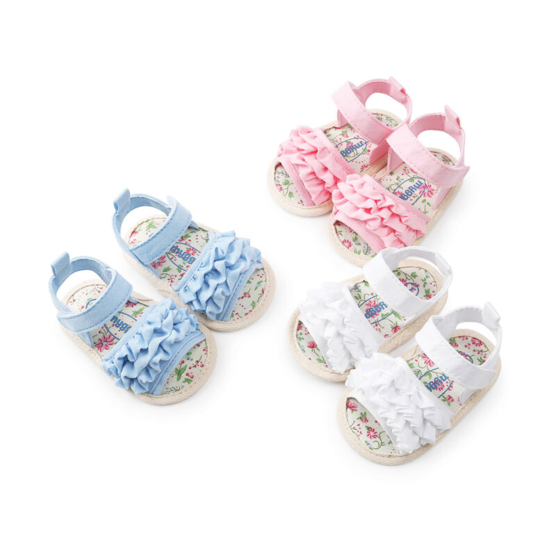 Bonitas sandalias de flores con volantes para niña recién nacida , zapatos de lona para vacaciones de verano, zapatos planos para niña bebé de 0 a 18 meses