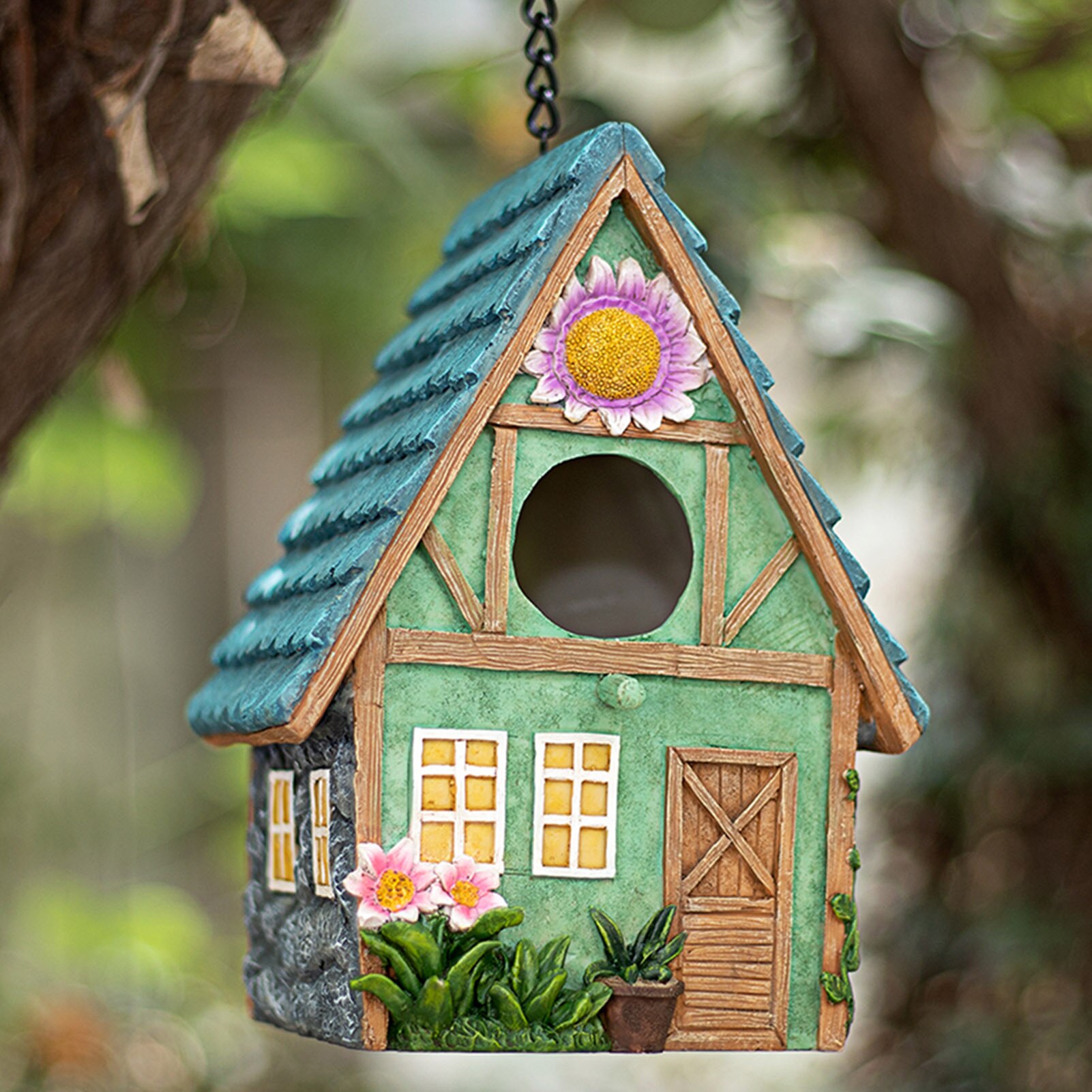 Outdoor Bird House Hanging Resin Birds Nest Garden Yard Decorating Craft Bird Cage Garden Ornaments Pet Birds Nest