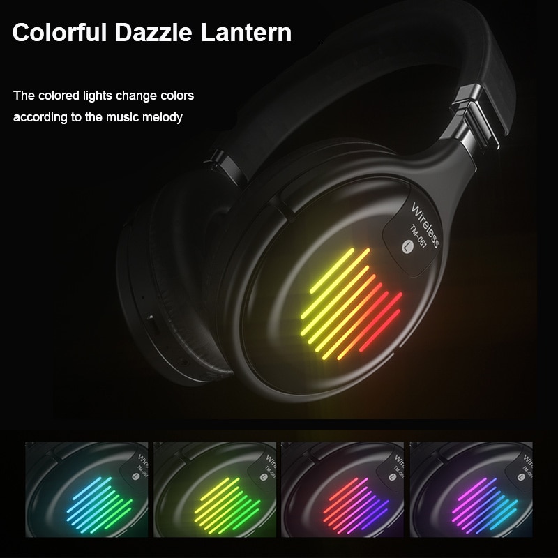 Casque sans fil Bluetooth casque de jeu Bluetooth 5.0 3D stéréo pliable lumière LED avec Radio FM TF carte pour téléphone portable