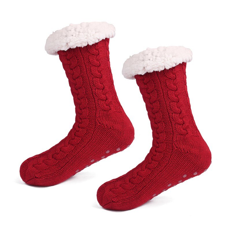 Vinter dam tofflor strumpor fleece foder stickade mjuka strumpor halkskydd utomhus sport skridskoåkning skidåkning varma strumpor