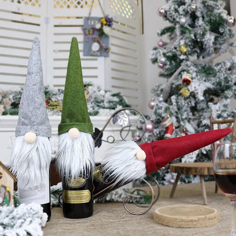Christmas Gnomes Wine Bottle Cover Champagne Bottle Stopper Cover Christmas Faceless Doll Ornaments Decorations